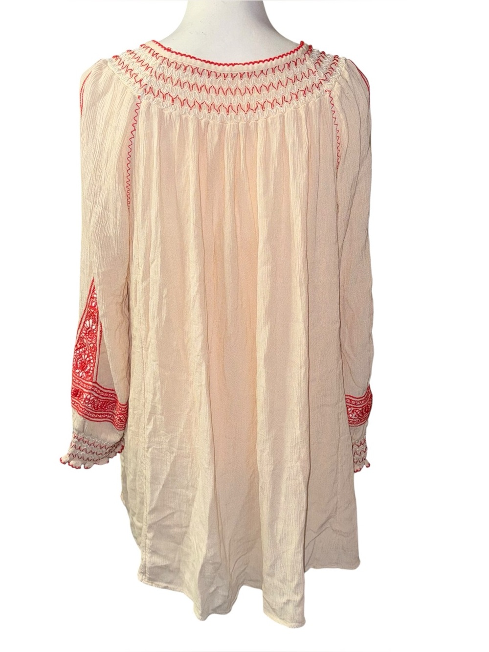 Free People Cream Peasant Top with Red Trim - Picture 8 of 13